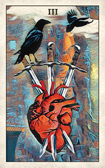 Three of Swords Tarot card in Crow Tarot Tarot deck