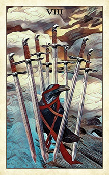 Eight of Swords Tarot card in Crow Tarot Tarot deck