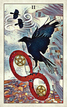 Two of Pentacles Tarot card in Crow Tarot Tarot deck