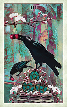 Three of Pentacles Tarot card in Crow Tarot Tarot deck