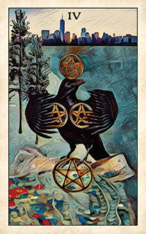 Four of Pentacles Tarot card in Crow Tarot Tarot deck