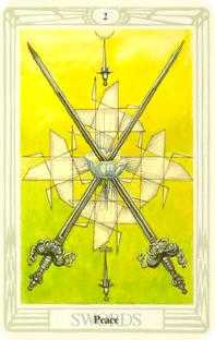 Two of Swords Tarot card in Crowley Tarot deck