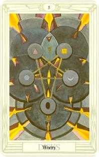 Five of Disks Tarot card in Crowley Tarot deck