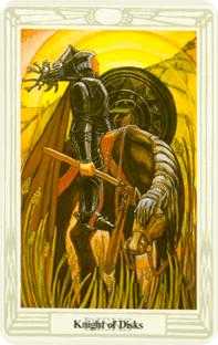 Knight of Disks Tarot card in Crowley Tarot deck