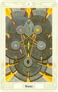 Five of Disks Tarot card in Crowley deck