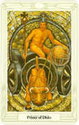 Prince of Disks Tarot card in Crowley deck