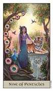 Nine of Coins Tarot card in Crystal Visions deck