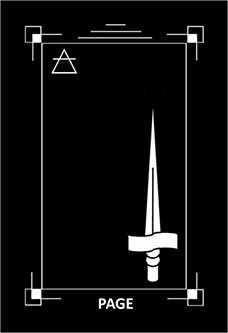 Page of Swords Tarot card in Dark Exact Tarot deck