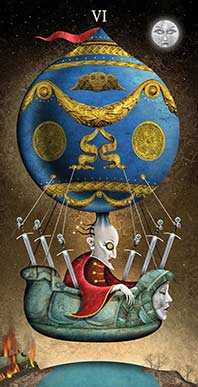 Six of Swords Tarot card in Deviant Moon Tarot deck