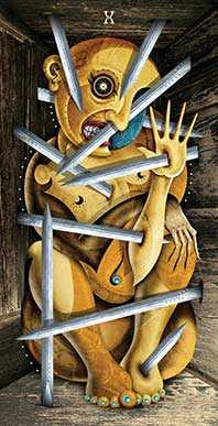 Ten of Swords Tarot card in Deviant Moon Tarot deck