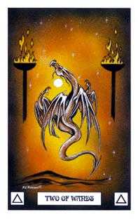Two of Wands Tarot card in Dragon Tarot deck