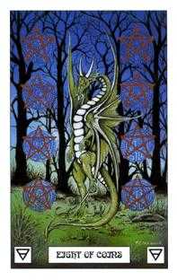 Eight of Coins Tarot card in Dragon Tarot deck