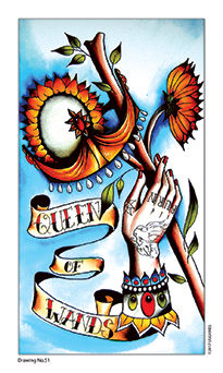 Queen of Wands Tarot card in Eight Coins' Tattoo Tarot Tarot deck
