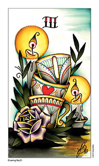 Three of Cups Tarot card in Eight Coins' Tattoo Tarot Tarot deck