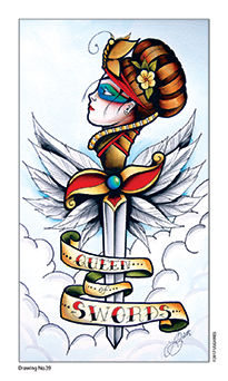 Queen of Swords Tarot card in Eight Coins' Tattoo Tarot Tarot deck