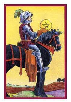 Knight of Coins card from the Universal Waite Tarot Deck