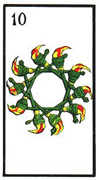 Ten of Wands Tarot card in Esoterico Tarot deck