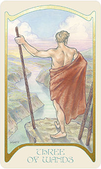 Three of Wands Tarot card in Ethereal Visions Tarot deck