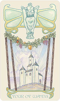 Four of Wands Tarot card in Ethereal Visions Tarot deck