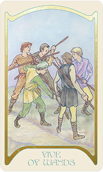 Five of Wands Tarot card in Ethereal Visions Tarot deck