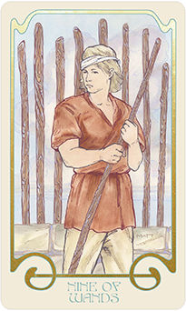 Nine of Wands Tarot card in Ethereal Visions Tarot deck
