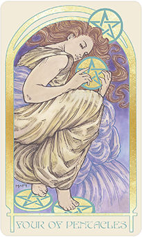 Four of Pentacles Tarot card in Ethereal Visions Tarot deck