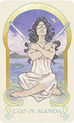 Two of Swords Tarot card in Ethereal Visions deck