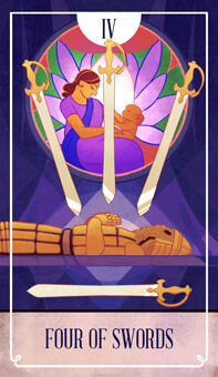 Four of Swords Tarot card in The Fablemaker's Animated Tarot Tarot deck