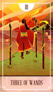 Three of Wands Tarot card in The Fablemaker's Animated Tarot Tarot deck