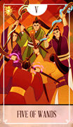 Five of Wands Tarot card in The Fablemaker's Animated Tarot deck
