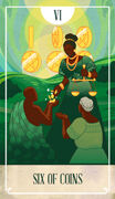 Six of Coins Tarot card in The Fablemaker's Animated Tarot Tarot deck