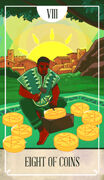 Eight of Coins Tarot card in The Fablemaker's Animated Tarot Tarot deck