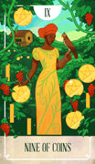 Nine of Coins Tarot card in The Fablemaker's Animated Tarot deck
