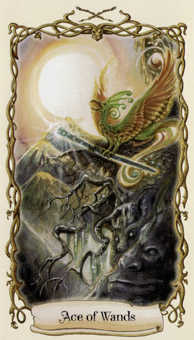 Ace of Wands Tarot card in Fantastical Creatures Tarot deck