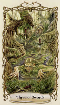 Three of Swords Tarot card in Fantastical Creatures Tarot deck