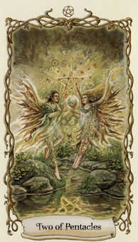 Two of Pentacles Tarot card in Fantastical Creatures Tarot deck