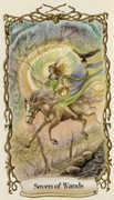 Seven of Wands Tarot card in Fantastical Creatures Tarot deck