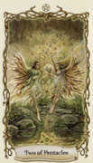 Two of Pentacles Tarot card in Fantastical Creatures Tarot deck