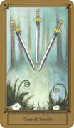 Three of Swords Tarot card in Fantastical Tarot deck