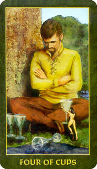 Four of Cups Tarot card in Forest Folklore Tarot deck