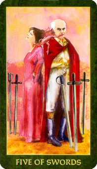 Five of Swords Tarot card in Forest Folklore Tarot deck