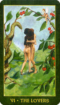 The Lovers Tarot card in Forest Folklore Tarot deck