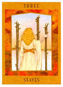 Three of Staves Tarot card in Goddess Tarot deck