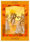 Five of Staves Tarot card in Goddess Tarot deck