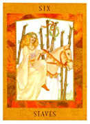 Six of Staves Tarot card in Goddess deck