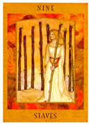 Nine of Staves Tarot card in Goddess deck