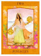 Two of Pentacles Tarot card in Goddess deck