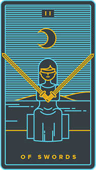 Two of Swords Tarot card in Golden Thread Tarot Tarot deck