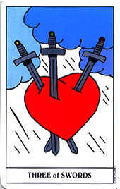 Three of Swords Tarot card in Gummy Bear Tarot deck