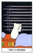 Nine of Swords Tarot card in Gummy Bear deck